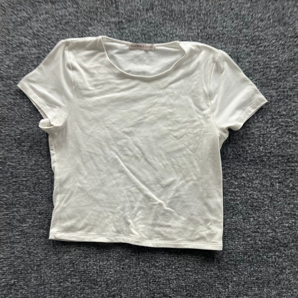 Sincerely Jules Tee Womens Size XS White Slim Fit Cropped Short Sleeve Crewneck
